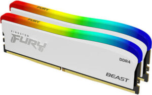 Kingston 32GB (16GB x2) FURY Beast DDR4 RGB Special Edition Desktop Memory, 3200 MHz Clock Speed, CAS CL16 Latency, 1.35 Voltage, 288 Pin, Non-ECC Unbuffered DIMM, White | KF432C16BWAK2/32