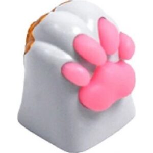 HolyOops Customized 3D Metal Kitty Paw Keycap, Aluminium Silicone Cherry MX, With CNC Engraving, 1u Size, White/Pink | 746094