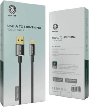 Green Lion USB-A to Lightning Head Touch 1M Cable, 3A Current, 480Mbps Speed, Secure & Safe, Data Transfer & Sync, 10000 Bends life Span, Flexible (Black)