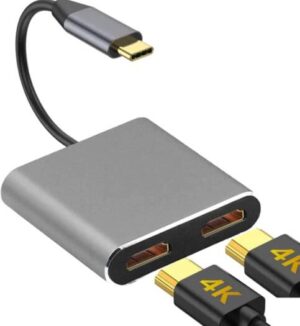 Generic 4 in 1 USB Type C to Dual HDMI 4K HD Hub Adapter, Splitter with USB 3.0 Port & Type-C Charging Port Compatible with MacBook Pro Air, Surface Book 2, Chromebook Pixel | HDMI-DIVISOR-4