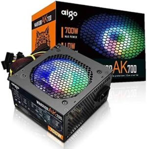 Aigo Warrior AK700 Max Power Supply, 700W Power, 120mm Hydraulic Bearing Silent RGB Fan, Built-in PFC, 220V AT, Multi-function Protection, Support Intel & AMD, Black | AK700