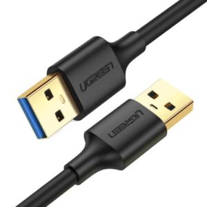 Ugreen USB 3.0 Type A Male - Male Cable, 2 Meter Length, Up to 5Gbps Cabling Rate, Gold-Plated, Compatible With Computer USB 2.0 & USB 1.1 Ports, Black | 10371