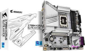 GIGABYTE Z790M Aorus Elite AX Ice Micro ATX LGA 1700 Motherboard, Intel Z790 Chipset, 4x DDR5 DIMM Slots, Up to 256GB Max Memory, 1x PCIe 5.0 x16, 3x Gen 4 M.2 Slots, White | Z790M-A-ELITE-AX-ICE