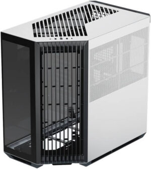 APNX V1 V1-BW-v1 ATX Mid Tower Glass Edition Computer Case, Up To 360mm Radiators, x10 Fan Slot, SGCC Body Material, ABS Front Panel, 0.8mm Steel Thickness, Black & White | APCM-VI01003.M1