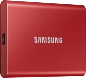 Samsung T7 1TB USB 3.2 Gen.2 Portable SSD, Up to 1,050MB/sec Read & Up to 1,000 MB/sec Write Speeds, 256-Bit AES Hardware Encryption, PCIe NVMe Technology, Metallic Metallic Red | MU-PC1T0R/WW