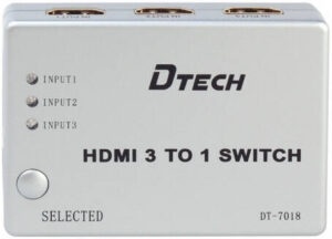 DTECH DT-7018 3 in 1 HDMI Switch, 1080p & 3D Video Resolution, Supports HDMI 1.4b, Supports 250MHz/2.5Gbps Per Channel, Intelligent/ Mechanical, Grey | DT-7018