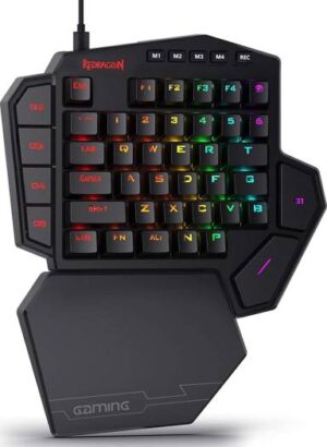 Redragon K585 Wired DITI One-Handed RGB Mechanical Gaming Keyboard Blue Switches Type-C Professional Gaming Keypad with 7 Onboard Macro Keys Detachable Wrist Rest 42 Keys | K585RGB-BA / K585RGB