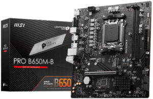 MSI Pro B650M-B AM5 mATX AMD Motherboard, AMD B650 Chipset, 2x DDR5 Slots, 96GB Max Memory, 1x M.2 Slot, 1x PCI-E x16, 4x SATA 6G, Realtek RTL8125BG LAN,HDMI & VGA Output | 911-7E28-005