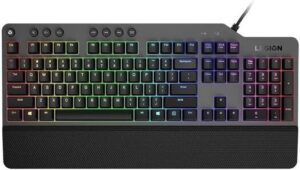 Lenovo LEGION K500 RGB Wired Mechanical Gaming Keyboard, 50M Keystrokes, Red Switch, Dedicated Media Controls, 7 Programmable Hot Keys, Detachable Palm Rest, ARB- ENG Layout, Black | GY40T26478