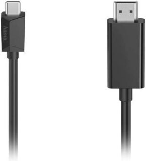 Hama 200718 Video Cable, USB-C Plug-HDMI Plug, Up to Ultra-HD 4K@30 Hz, Support WQHD 1440p@60 Hz, Double Shielding, 1.5m Cable Length, Black | 4047443444820