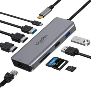Blupebble 9-in-1 USB C Hub 4K@60Hz Dual HDMI USB C Hub with Dual HDMI, PD Charging, 2 USB3.0, 1 USB2.0, SD/TF Card Reader, RJ45 Ethernet for MacBook Pro/Air, Dell, HP, Gray | Blupebble C9-HUB