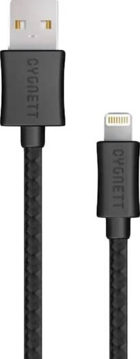 Cygnett USB-A to Lightning Cable Apple Certified MFi, Fast Charging, 2.4A/12W Charge & Sync Long Lasting, All iOS Devices iPhone/iPad, Braided - 1M/3ft - Black | CY2005PCCSL