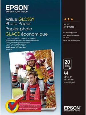 Epson Value Glossy Photo Paper, Inkjet Photo Paper, A4 Size, 183gsm Weight, 20 sheets | C13S400035