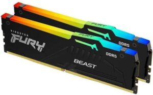 Kingston Fury Beast RGB 16GB (2x8GB) DDR5 Desktop Memory, 5600MT/s Memory Speed, CL36 CAS Latency, Intel XMP 3.0, 1.25 Voltage, 288-Pin, AMD Expo, Dual Channel DIMM Kit | KF556C36BBEAK2-16
