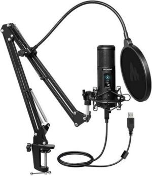 Maonocaster USB Microphone Kit, With One Touch Mute & Mic Gain Knob, Professional Cardioid Condenser, Hi-Res Sampling Rate 192KHZ/24bit, Podcast For Livestreaming, Game, Broadcasting, Black | AU-PM421