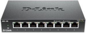 D-Link 8-Port Gigabit Unmanaged Desktop Switch, 8x 10/100/1000BASE-T Ports, 20 Mbps Full-Duplex Data Transfer Rates, 192 KB RAM Buffer, Auto MDI/MDIX Adjustment for All Ports, Black | DGS-108