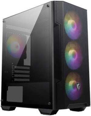 MSI MAG Forge M100A Micro ATX Tower Case, Up to 240mm Radiator Support, 4 x 120mm Pre-Installed Auto-RGB Fans, Side Window & Front Mesh Panel, 2 x USB 2.0, 2 x USB 2 Gen 1, Black | 306-7G20A21-809