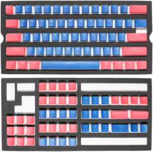 Ducky 108 Key Pudding Keycap Set, Seamless Doubleshot Serenity, Blue Alpha Keycaps With Red Modifiers, PBT Material, Backlit, Blue & Red | DKSA108-USPDZWNOB
