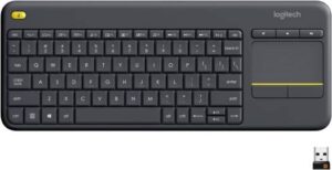 Logitech K400 Plus Wireless Livingroom Keyboard with Touchpad for Home Theatre PC Connected to TV, Customizable Multi-Media Keys, Windows, Android, Laptop/Tablet, Arabic Keyboard - Black