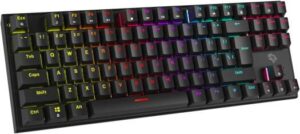 Porodo Gaming Mechanical Keyboard with Suspending Keycaps, TKL 87 Keys US & Arabic, Smooth Clicks, Plug & Play, Red Switch, Anti-Ghosting, 12 Light Modes RGB, 50 Million Clicks Lifespan (Black)