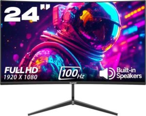Gawfolk GF240I Curved Monitor, 24" VA Display, FHD Resolution, 100Hz Refresh Rate, 5ms Response Time, Eye Care Technology, Low Blue Light, Flicker Free, Anti-Glare Technology, Black | GF240I