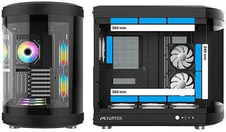 Tortox Vidrio ATX Full Tower Case, 6x Pre-Installed ARGB PWM Fans, Up to 360mm Radiator Support & 9x Fan Support, Semi Curved Tempered Glass, Dust Proof Filter, SPCC Material, Black | VIDRIOB - Image 5