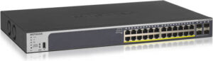 Netgear ProSafe GS728TP 24-Port Gigabit PoE+ / PoE Compliant Managed Network Switch, 192W Power Budget, 56 GB/s Switching, 16 x PoE / 8 x PoE+ 30W, Desk & Rack Mountable | GS728TP-300UKS