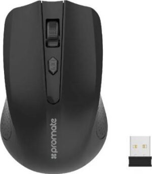 Promate 2.4GHz Wireless Ergonomic Optical Mouse, Nano Receiver, Plug & Play, 1600DPI, Highly Compatible, Black | Clix-8.Black
