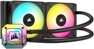 Corsair iCUE H100i Elite Capellix XT Liquid CPU Cooler, 2x 120mm Fans, 240mm Radiator Size, 13.8 - 65.57 CFM Fan Airflow, 400mm Tube, Copper Plate, Black | CW-9060068-WW