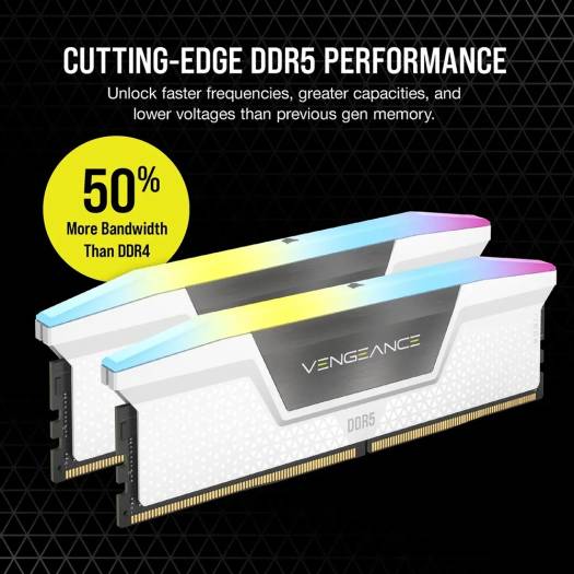 CORSAIR Vengeance RGB 64GB (2x32GB) Desktop Memory, 288Pin DDR5 DRAM, 5200 Tested Speed, 40-40-40-77 Tested Latency, 1.25V, Overclock PMIC, Suite For Intel 600/700 Series, White | CMH64GX5M2B5200C40W - Image 6