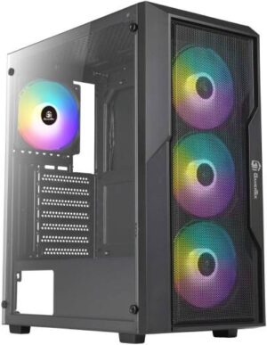 GamerTek Zenith Mid Tower Computer Case, 4x 120mm aRGB Fan Pre-Installed, Up to 360mm Radiator & 8x Fan Support, 2x USB 2.0, 1x USB 3.0, 1x HD Audio I/O, Black | 616985066896