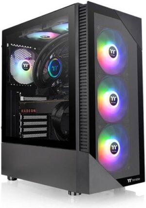 Thermaltake View 200 TG ARGB ATX Mid Tower PC Case, Tempered Glass Front Panel, 3 Preinstalled 120mm ARGB Lite Fans, Up to 360mm Radiator Support, Handy I/O Ports, Black | CA-1X3-00M1WN-00
