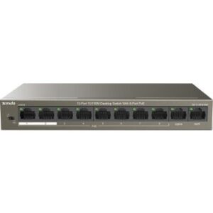 Tenda TEF1110P 10-Port 10/100M Desktop Switch with 8-Port PoE, 6KV Lightning Protection, One-key VLAN, 250m Extend Mode, QoS, Dual Uplink Ports, 1.6 Gbps Capacity | TEF1110P-8-63W