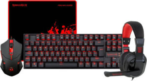 Redragon K552-BB Gaming Keyboard and Mouse, Large Mouse Pad, PC Gaming Headset with Microphone Combo 87 Key Mechanical Keyboard with Blue Switches, Keyboard Mouse Pad Head | K552-BB