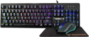 GAMDIAS Hermes P1B 3 In 1 Combo Wired Keyboard / Mouse / Mouse Mat, RGB Mechanical Keyboard, Breath Lighting 3200 DPI Optical Mouse, Non-Slip Gaming Mouse Mat, Ergonomic, Black | GD-P1B-3-IN-1-COMBO