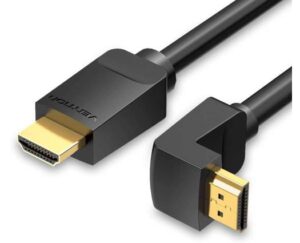 Vention HDMI 2.0 Right Angle 270° Cable, Supports Up to 4K @ 60Hz Resolution, Gold-Plated Connector, Tinned Copper Conductor, Aluminum Foil + Mesh Shielding, PVC Jacket, 1.5m Length, Black | AAQBG
