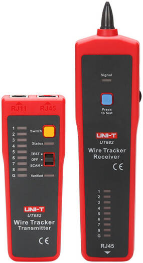 Uni-T UT682 Wire Tracker/Tone & Probe, Earphone Hole, Wire Tracking, Wire Alignment, Low Battery Indication, Dual Measurement Cycle Mode, Volume Adjustment, Open/Short Circuit Test, Black/Red | UT682