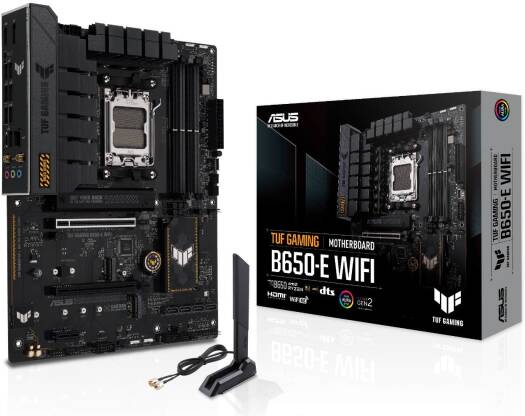 ASUS TUF Gaming B650-E WIFI ATX AM5 Motherboard, AMD B650 Chipset, 4x DIMM DDR5 Slots, 192GB Max Memory, 3x M.2 Slots, 2x PCIe 4.0 x16 Slots, Wi-Fi 6E & BT5.3 Connectivity, Black | 90MB1GT0-M0EAY0