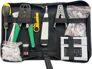 RJ45 Crimping Tool Kit, Professional Computer Maintenance, Lan Cable Tester, Network Repair Tool SetWire Crimper, Wire Connector, Stripper Cutter, Green / Gray / Yellow, 10 Pcs | RJ45-Crimp