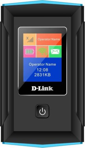 D-Link DWR-933M CAT6 4G/LTE Mobile Router, LCD Display, Supports 2.4 GHz & 5 GHz Band, 300 Mbps Downlink & 50 Mbps Uplink LTE Mode, Built-In Firewall, Black / Blue | DWR-933M