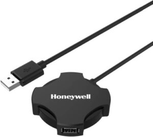 Honeywell 4-in-1 Ultra Slim USB Hub 2.0, 4ft (1.2 Mtr) Cable, 480MBPS, Universally Compatible with All USB PC Speaker Laptop Hard Drive Keyboard Printer Pen Drive | HC000011/LAP/NPH/4U/BLK