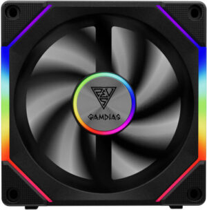 GAMDIAS Aeolus P2-1201 Cooling Fan, ARGB PWM Fan, 120mm Fan Size, 74.97 CFM Air Flow, 1000 - 2400 RPM Fan Speed, 3.1 mmH2O Air Pressure, USB control, Black | AEOLUS P2-1201