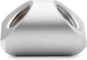 EK-Quantum Torque Static FF 90° Adapter, Fitting With Two Female G1/4" Threads, 4.5mm Thread Length, 23mm Diameter, Satin Titanium | 3831109829882