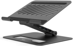 Port Designs 4K USB-C Laptop Stand, Built-In Docking Station, 85W Power Distribution, 2x HDMI, Ethernet, 2x USB-A Ports, & Micro SD & SD Slots, 5Gbps Data Transfer Rate, Black | 901108D