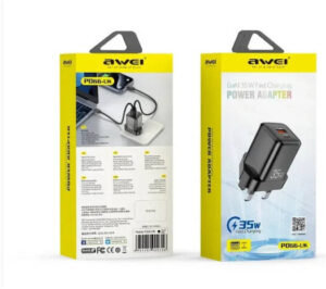 AWEI PD66-UK 35W Fast Charging Dual Port Power Adapter, 1 Type-C Port, 1 USB Port, 35W Fast Charging, White | PD66-UK