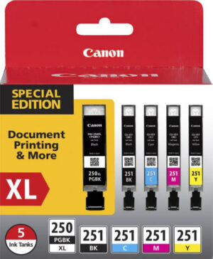 Canon 250 XL/CLI-251 5-Pack Special Edition Ink Cartridges, 695 Page Yield, Compatible with PIXMA, Black/Cyan/Magenta/Yellow | 250 XL/CLI-251 5-Pack