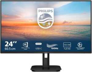 Philips 1000 Series Monitor, 24" IPS Display, FHD Resolution, 100Hz Refresh Rate, 1ms (MPRT) Response Time, 16.7m Color Display, SmartImage Game, Mega Infinity DCR, Flicker Free, Black | 24E1N1300A