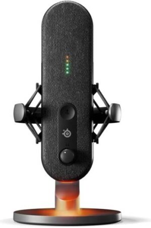 SteelSeries Alias USB Mic for PC, 3x Bigger Capsule for Gaming, Streaming and Podcasting, AI Noise Cancelling, LED Mute & Level Monitoring, Shock Mount, USB-C Connection, Black | 61601