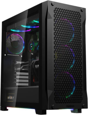 GAMDIAS ATHENA P1 RGB ATX Mid Tower Gaming PC Case, Tempered Glass & Excellent Airflow Design,  4x120mm ARGB Fans & Up to 360mm AIO, USB 3/ USB 2 / Type C/HD Audio / LED Control , Black | GD-ATHENA-P1
