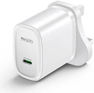 Yesido YC76 Adaptors, PD 20W, Compatible with C to L fast charge Cable, C to C Charge Cable, 12V1.67A, Input AC100-250V to 50/60Hz 0.3A, White | YC76